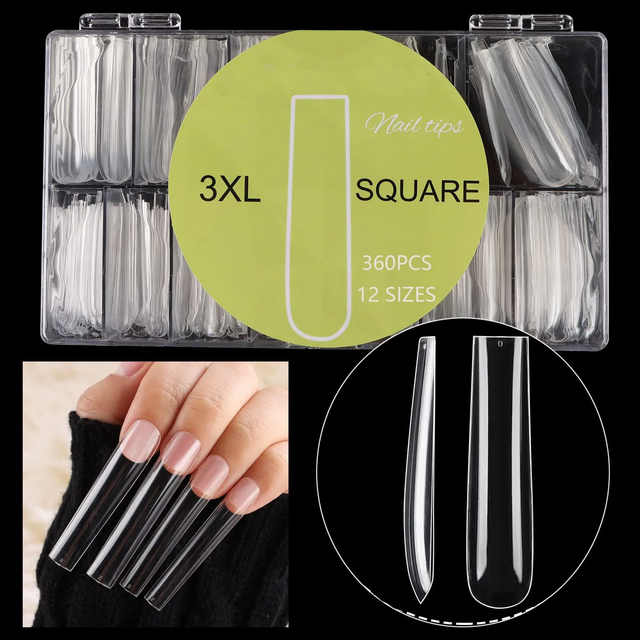 Extra Long 3XL Square Full Cover Acrylic Nail Tips